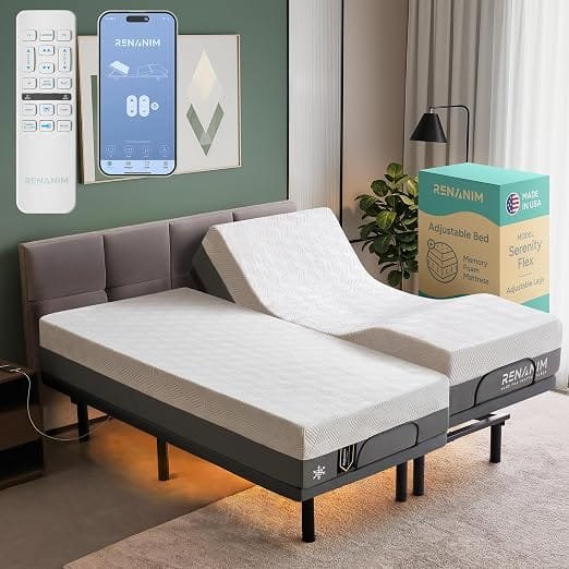 Base de cama ajustable Split King con colchón