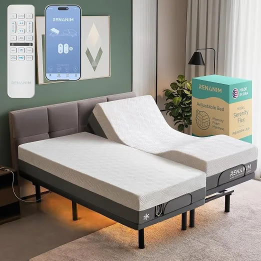 Base de cama ajustable Split King con colchón